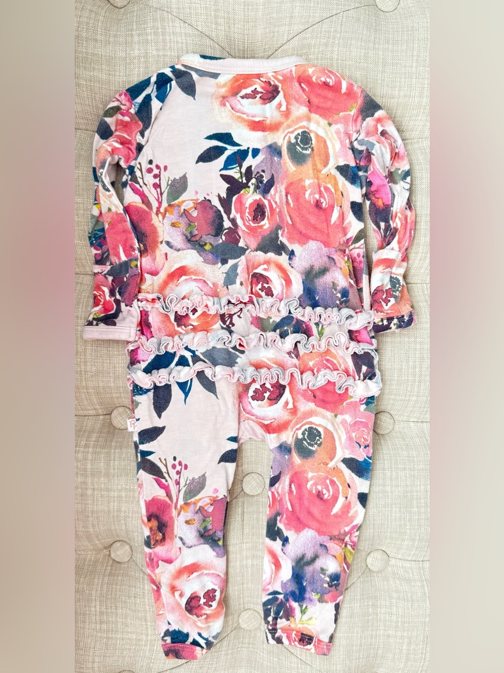 Posh Peanut Baby Gurl Pink Floral One-Piece Coverall Pajama Romper- GUC - Picture 3 of 3
